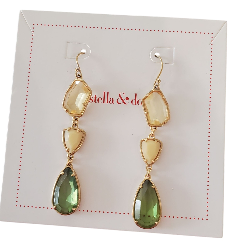 Never Worn Stella & Dot Pippa Green and Gold Earrings
